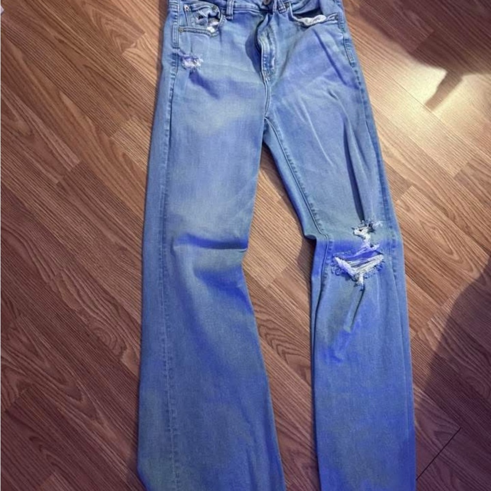 American Eagle Outfitters Light Blue Distressed Flare Jeans